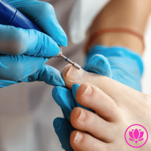manicurista esta limpiando las uñas de los pies con una accesorio, uñas decoradas baratas a domicilio kit profesional para uñas decoradas productos para uñas decoradas semipermanentes uñas decoradas online pedido personalizado manicurista manicura a domicilio